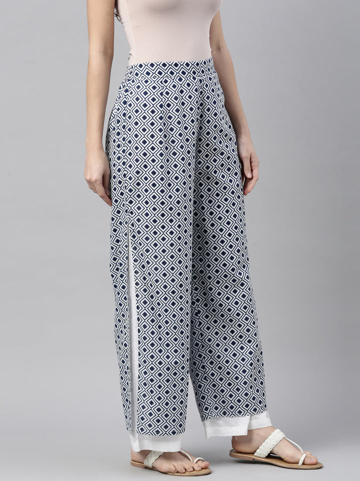 Neerus Indigo Color Cotton Fabric Plazzo