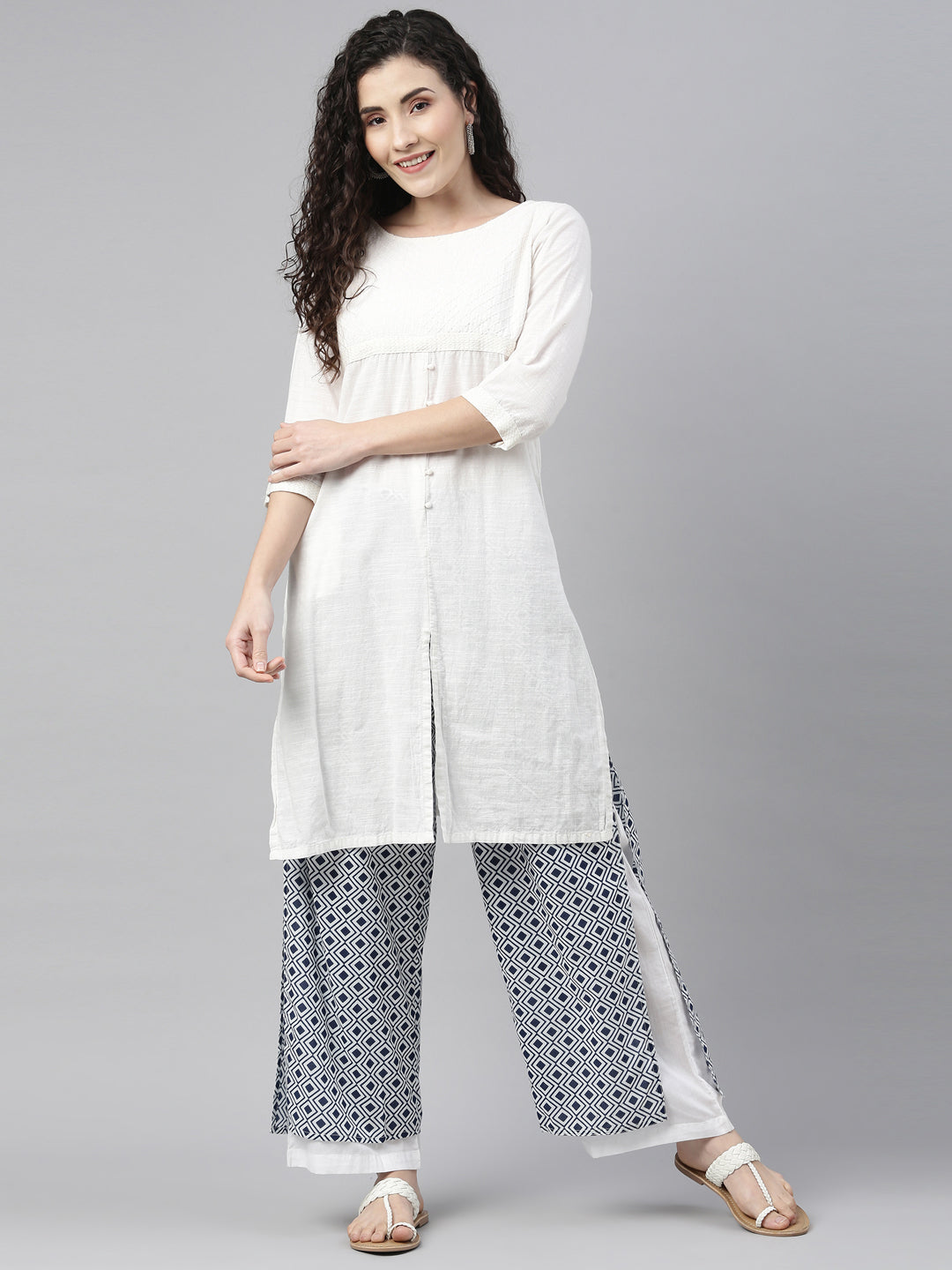 Neerus Indigo Color Cotton Fabric Plazzo