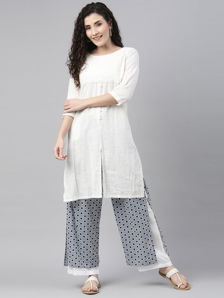 Neerus Indigo Color Cotton Fabric Plazzo