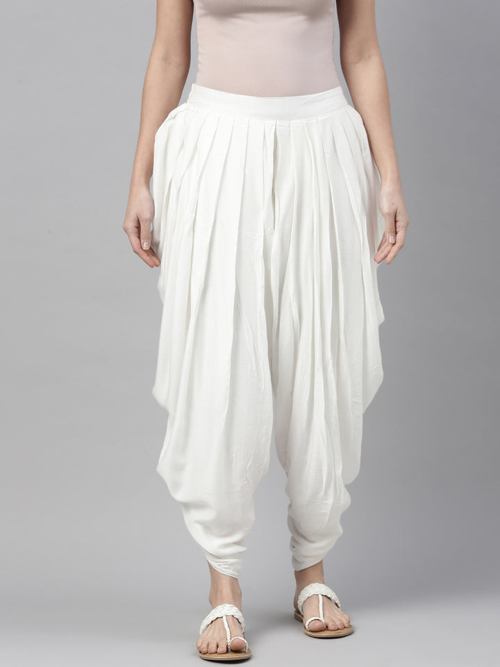 Neerus White cotton solid dhoti bottom - back view