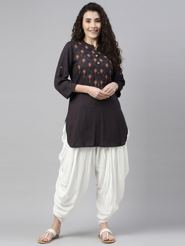 Neerus White cotton solid dhoti bottom - front view