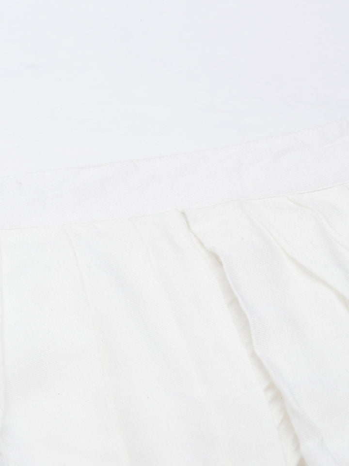 Neerus White cotton solid dhoti bottom - detail view 3