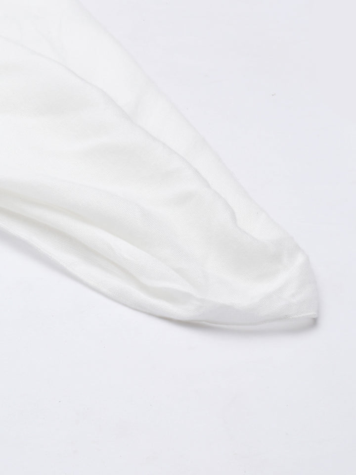 Neerus White cotton solid dhoti bottom - detail view 4