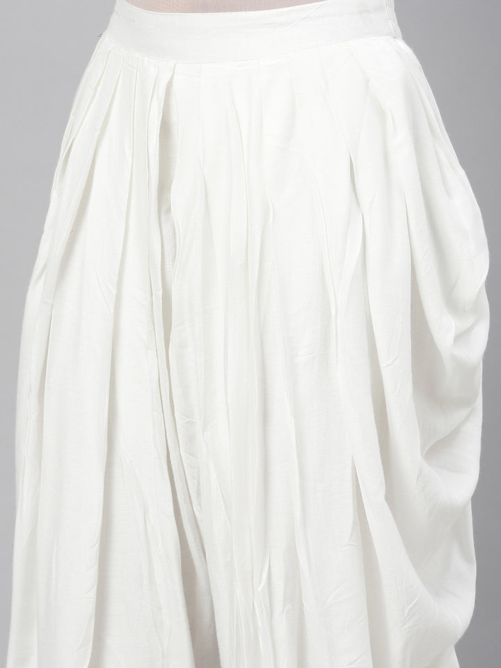 Neerus White cotton solid dhoti bottom - detail view 5