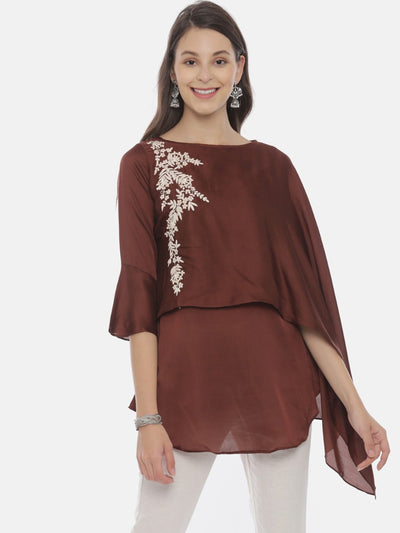 Neeru's Brown Embroidered A Line Kurti