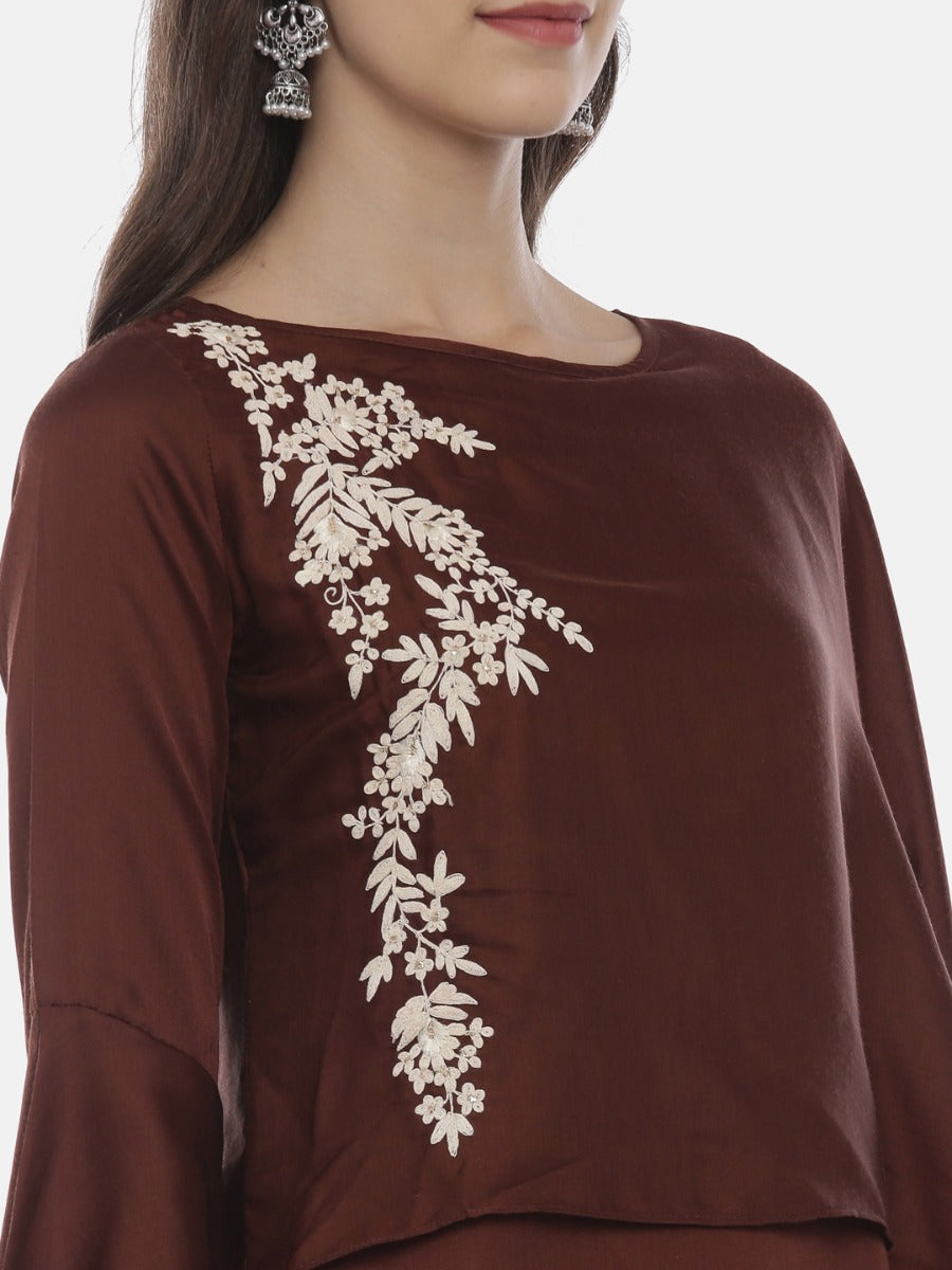 Neeru's Brown Embroidered A Line Kurti