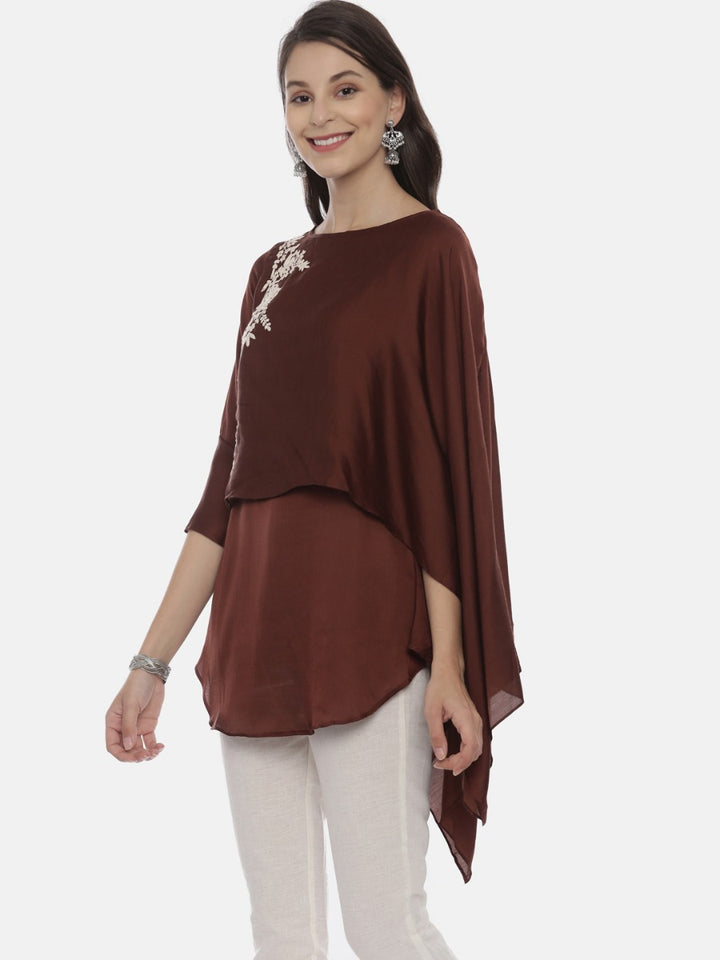 Neerus Brown Embroidered A Line Kurti