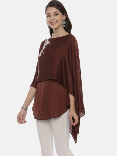 Neeru's Brown Embroidered A Line Kurti