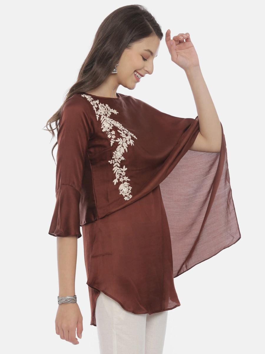 Neeru's Brown Embroidered A Line Kurti