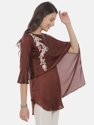 Neeru's Brown Embroidered A Line Kurti