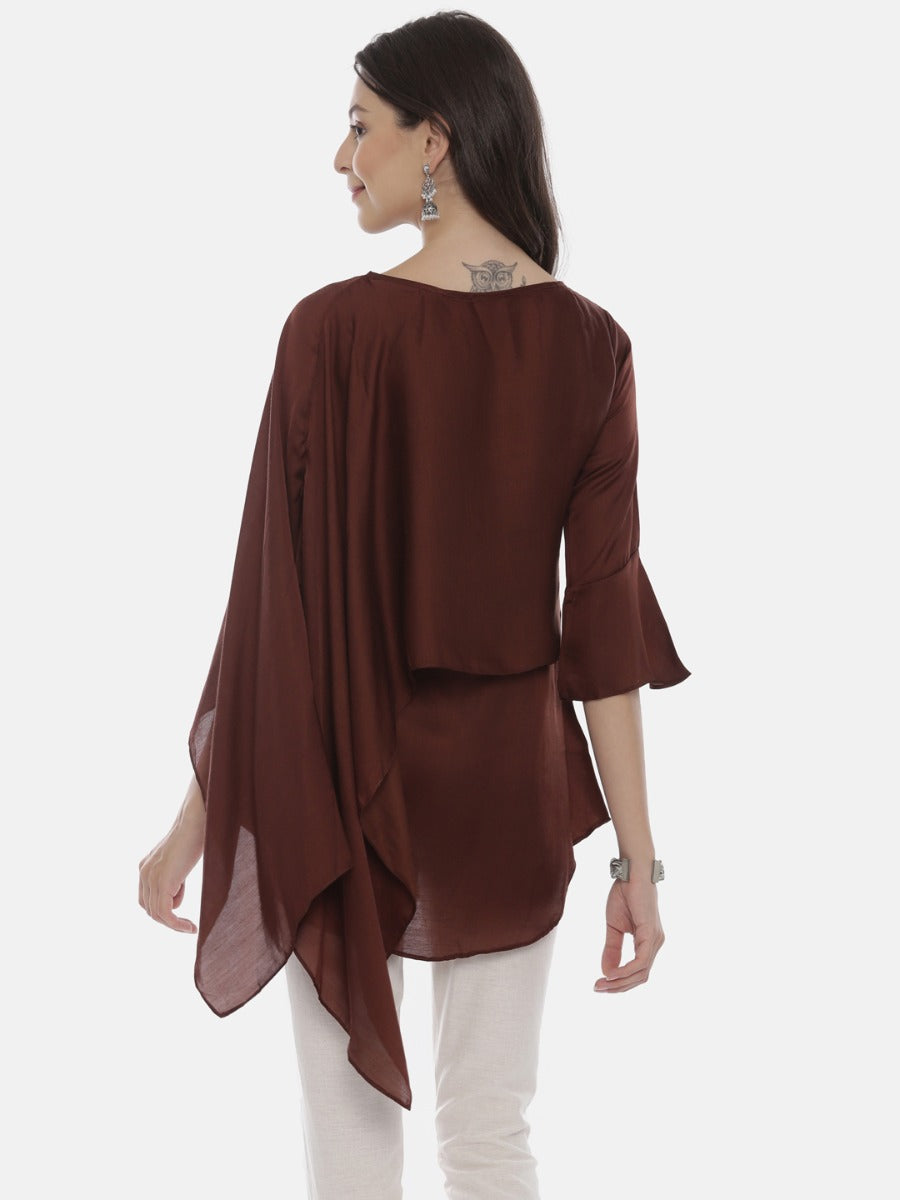 Neerus Brown Embroidered A Line Kurti