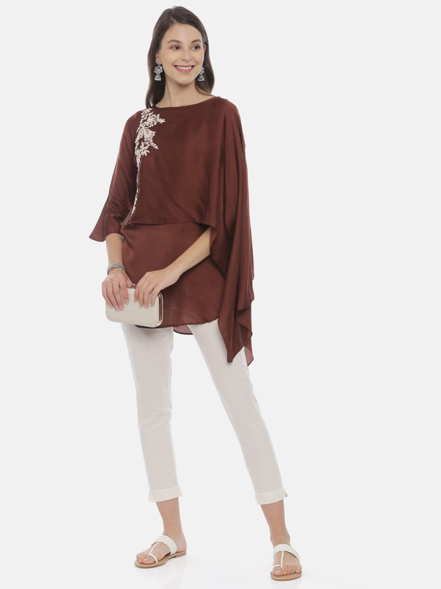 Neerus Brown Embroidered A Line Kurti