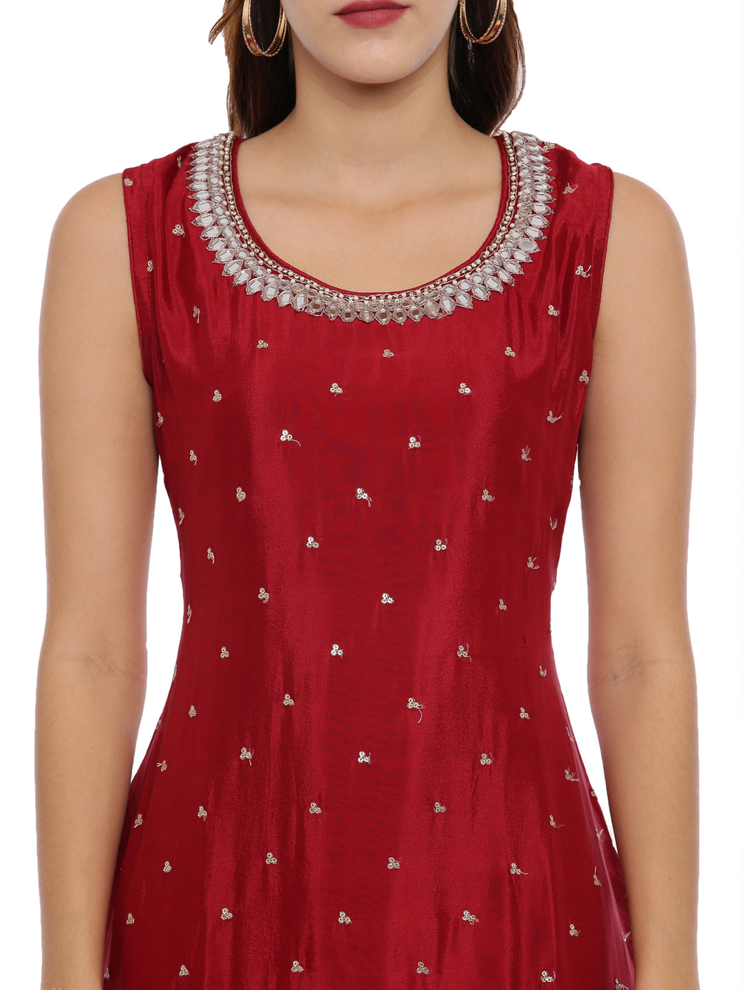 Neerus Maroon Embellished Kurta With Sharara & Dupatta