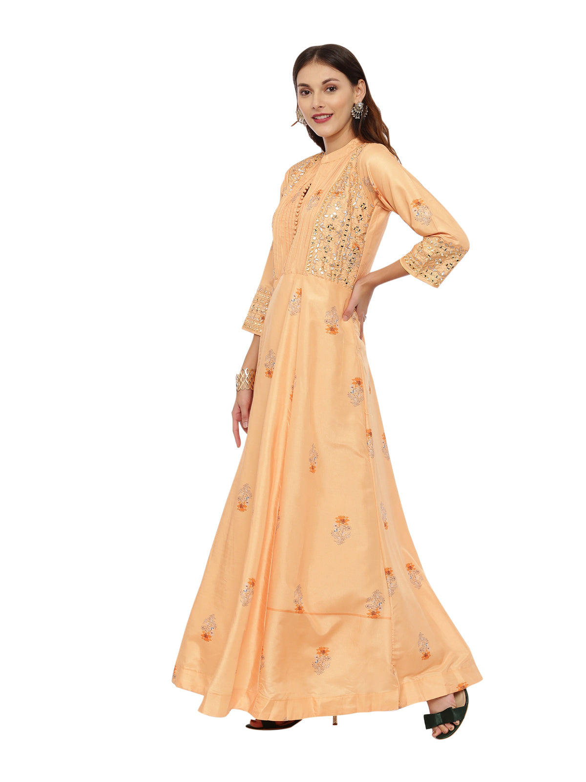 Neeru's Light Orange Embellished Anarkali With Churidar & Dupatta