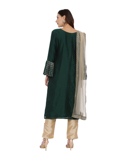 Neeru's Green & Gold Textured Kurta With Pant & Dupatta