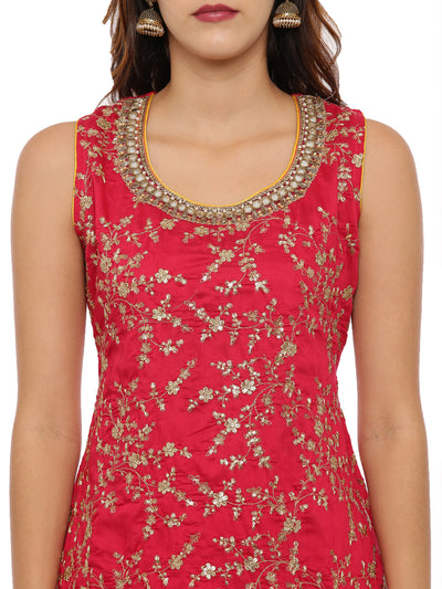 Neeru's Red & Yellow Zari Kurta With Palazzo & Dupatta