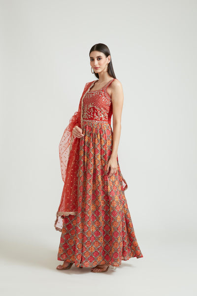 Neeru'S RED Color GEORGETTE Fabric Anarkali Suit Set