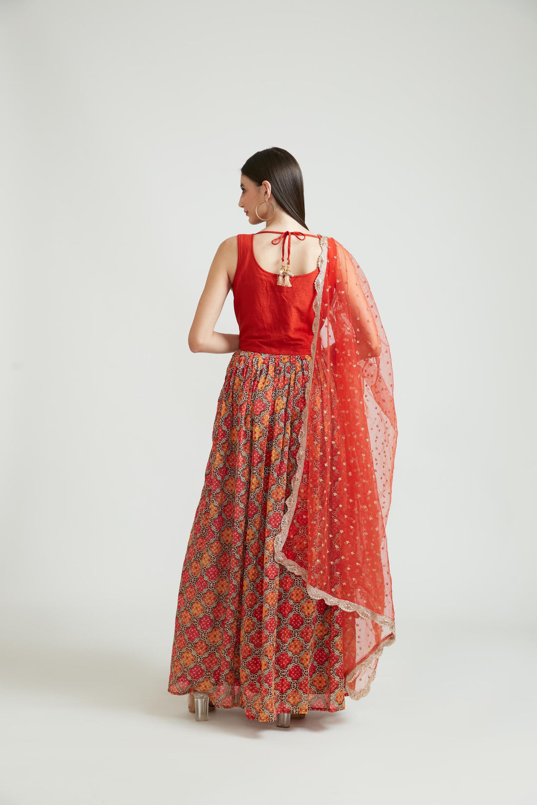 Neerus Red Color Georgette Fabric Anarkali Suit Set