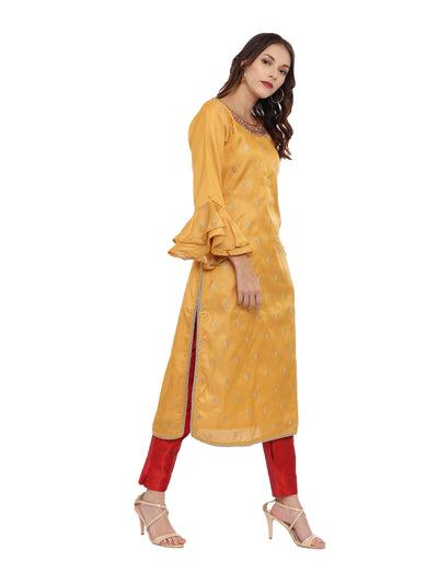 Neeru's Red & Yellow Zari Kurta With Pant & Dupatta