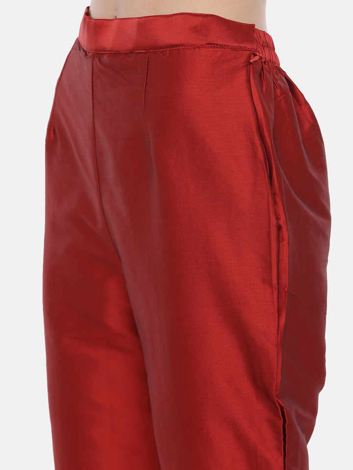 Neerus Red cotton woven kurta set - detail view 1