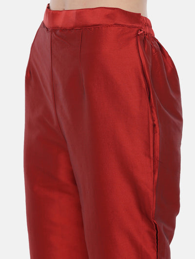 Neeru's Red Textured Kurta With Pant & Dupatta