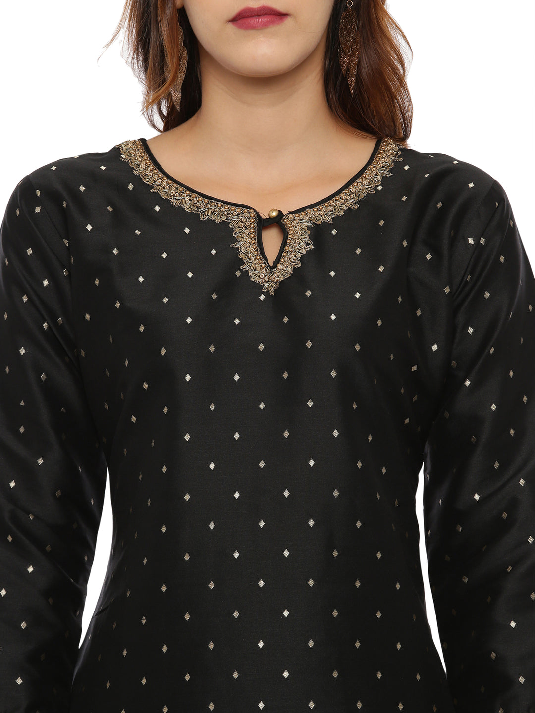 Neerus Black cotton woven kurta set - back view