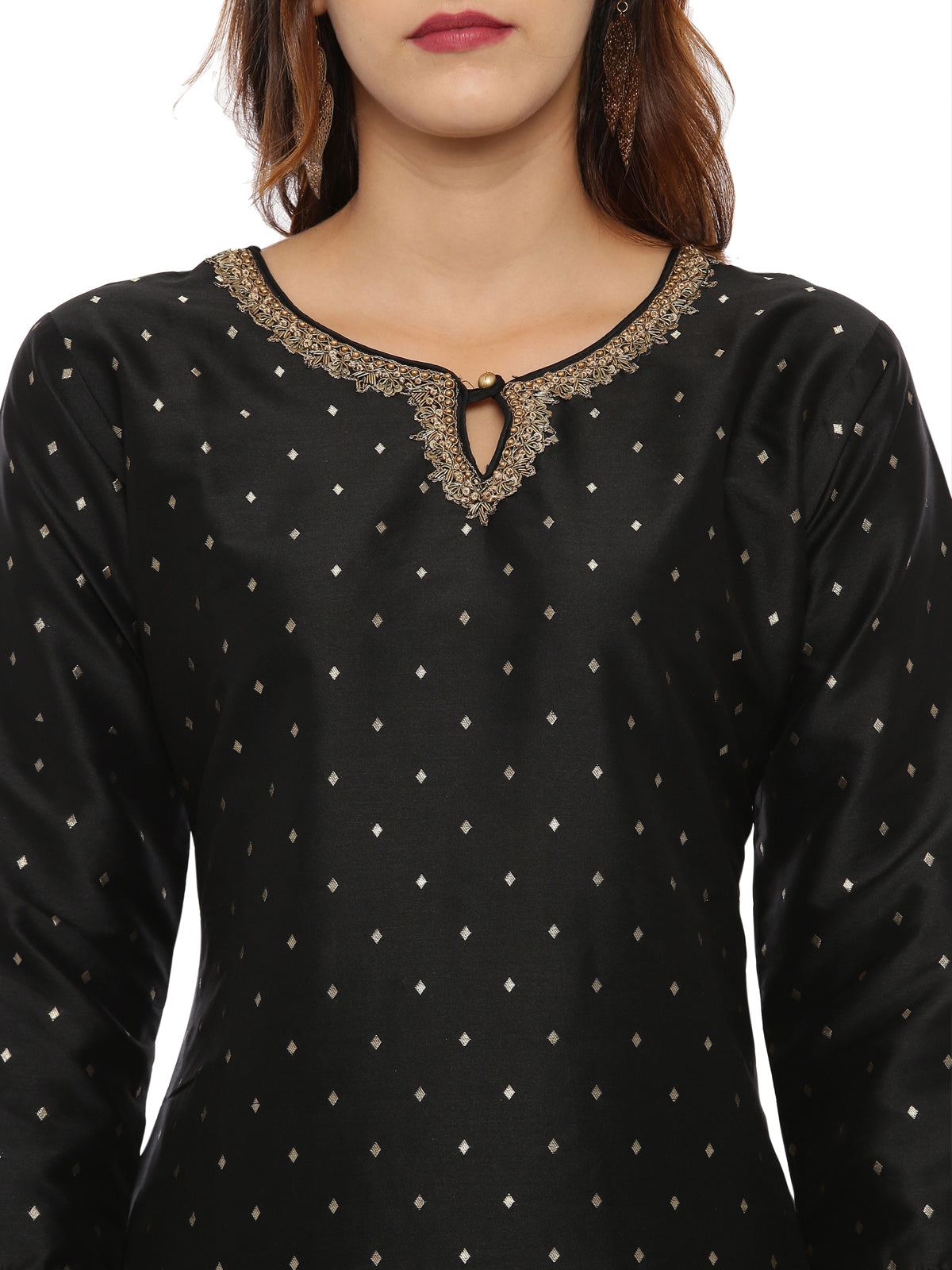 Neeru's Black Textured Kurta With Churidar & Dupatta