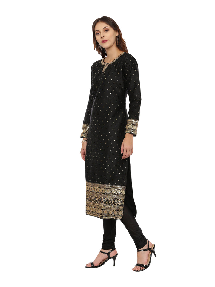 Neerus Black cotton woven kurta set - detail view 2