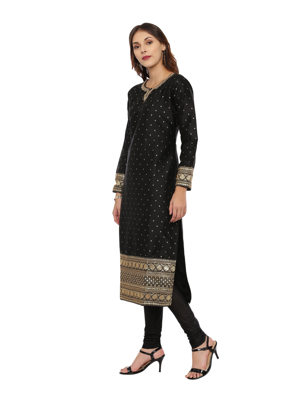 Neeru's Black Textured Kurta With Churidar & Dupatta