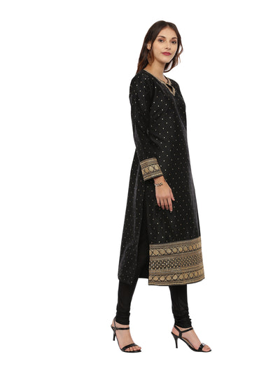 Neeru's Black Textured Kurta With Churidar & Dupatta