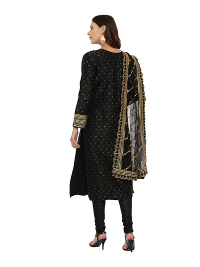 Neeru's Black Textured Kurta With Churidar & Dupatta