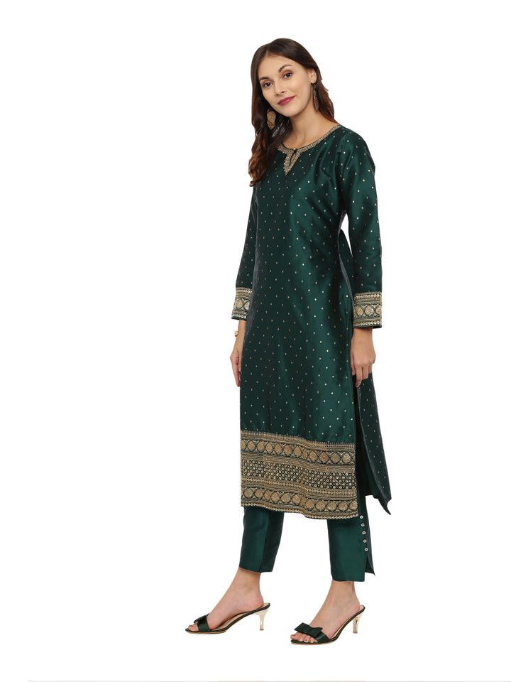 Neerus Green cotton woven kurta set - detail view 2