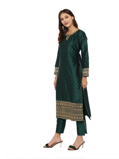 Neeru's Green Textured Kurta With Pant & Dupatta