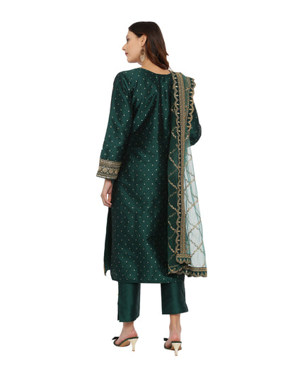 Neeru's Green Textured Kurta With Pant & Dupatta