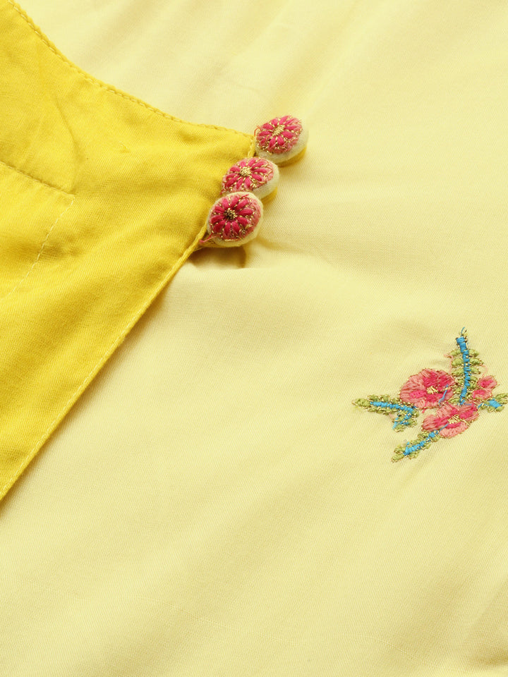 Neerus Yellow Embroidered Angrakha Kurta