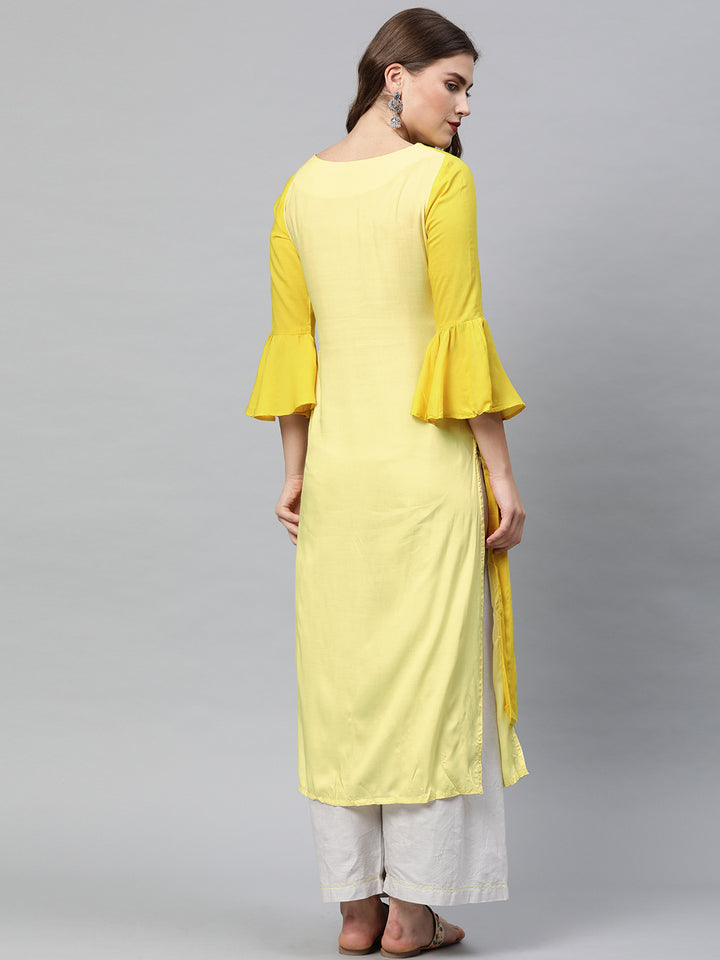 Neerus Yellow Embroidered Angrakha Kurta