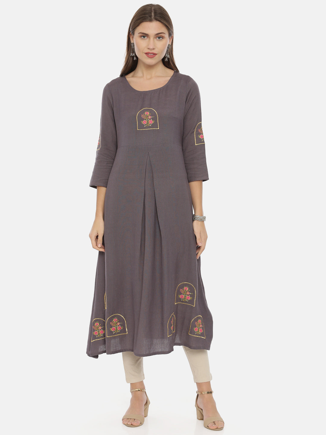 Neerus Gray Color Flex Fabric Tunic