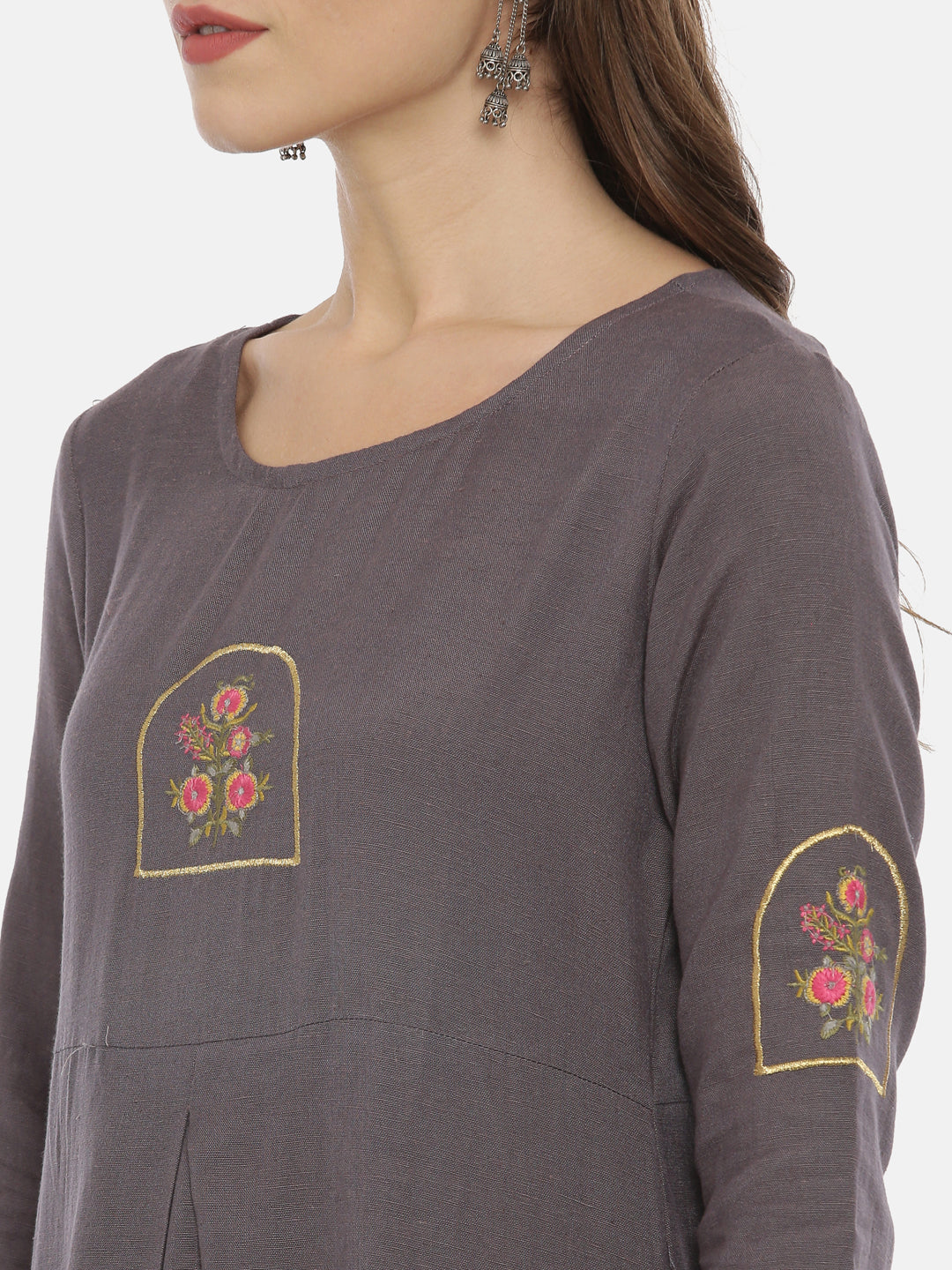 Neerus Gray Color Flex Fabric Tunic