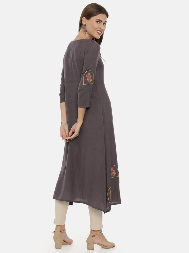 Neerus Gray Color Flex Fabric Tunic