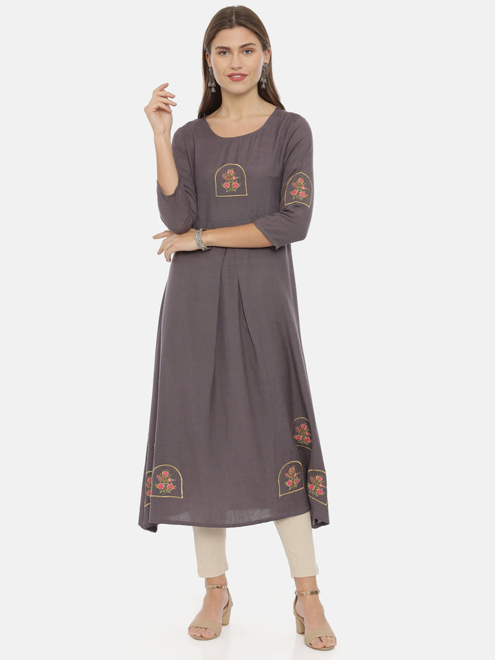 Neerus Gray Color Flex Fabric Tunic