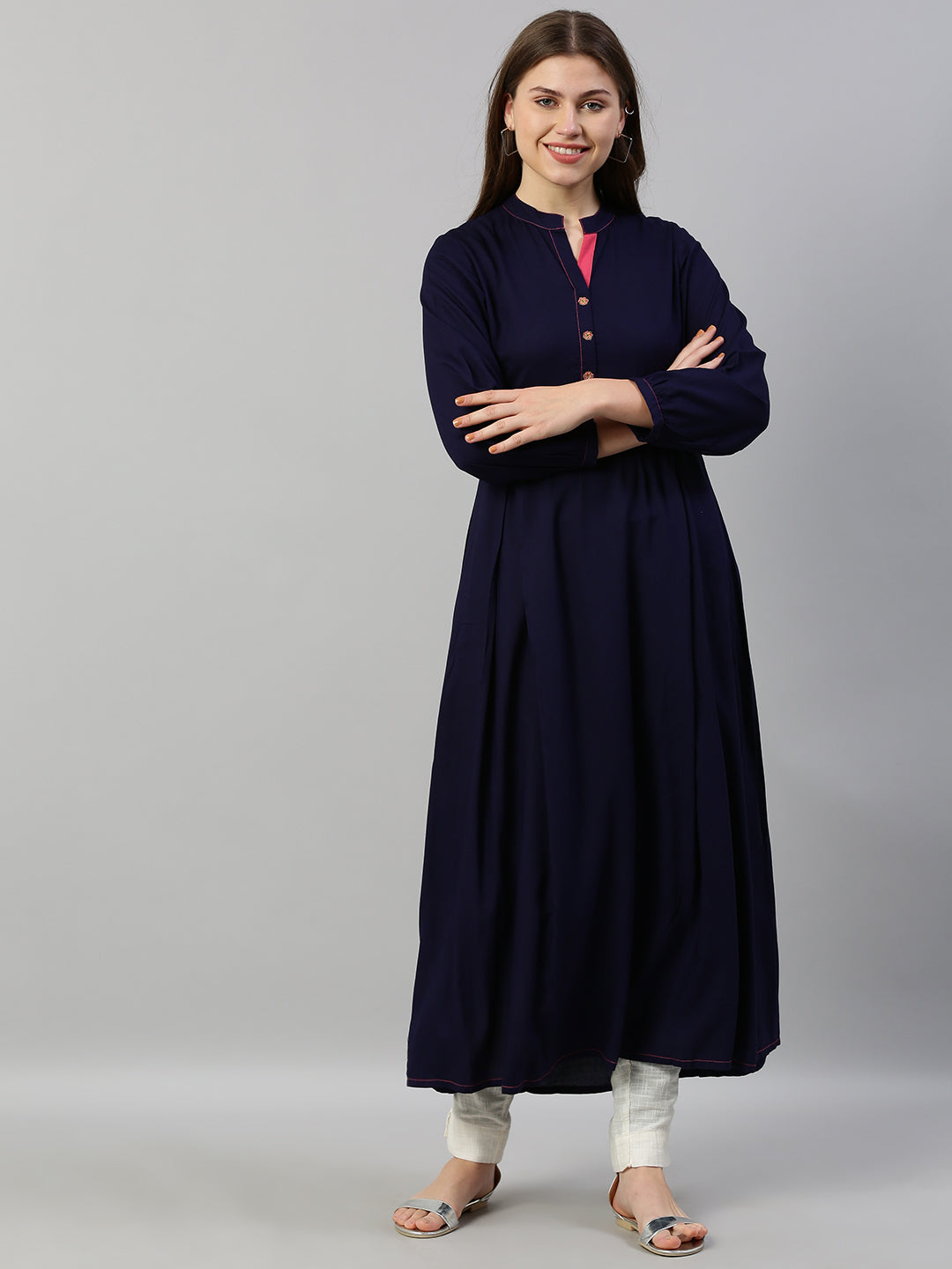 Neeru's Blue Embroidered A Line Kurta