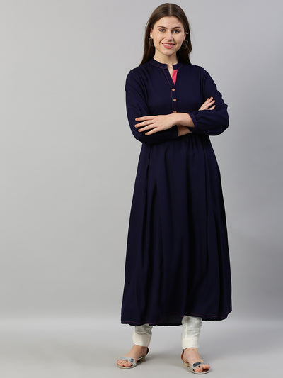 Neeru's Blue Embroidered A Line Kurta