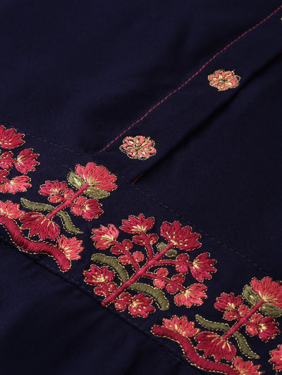 Neeru's Blue Embroidered A Line Kurta