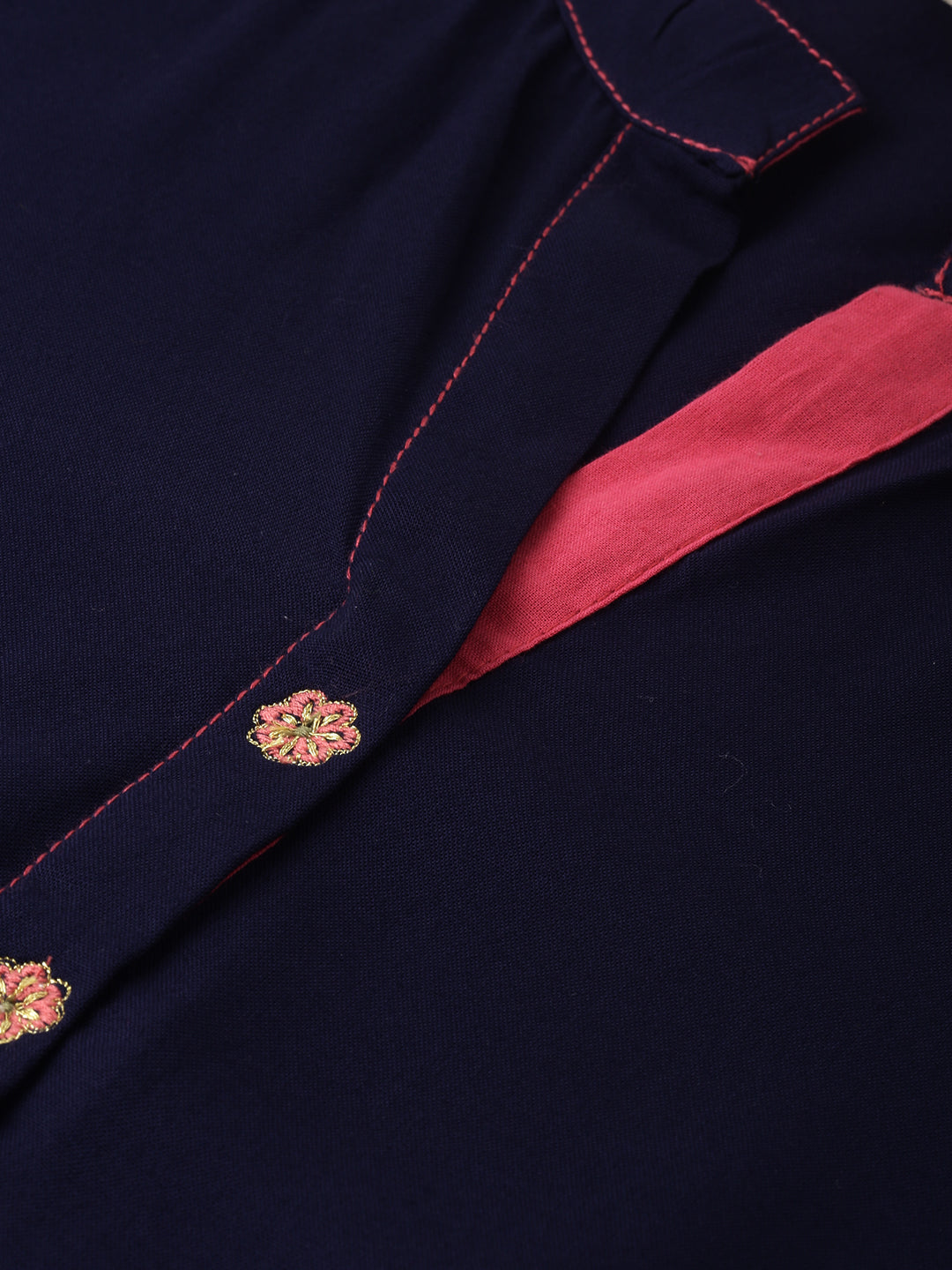 Neeru's Blue Embroidered A Line Kurta