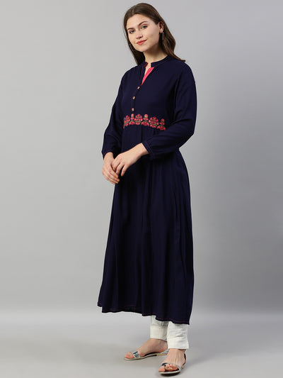 Neeru's Blue Embroidered A Line Kurta