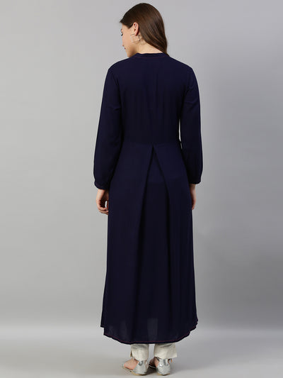 Neeru's Blue Embroidered A Line Kurta