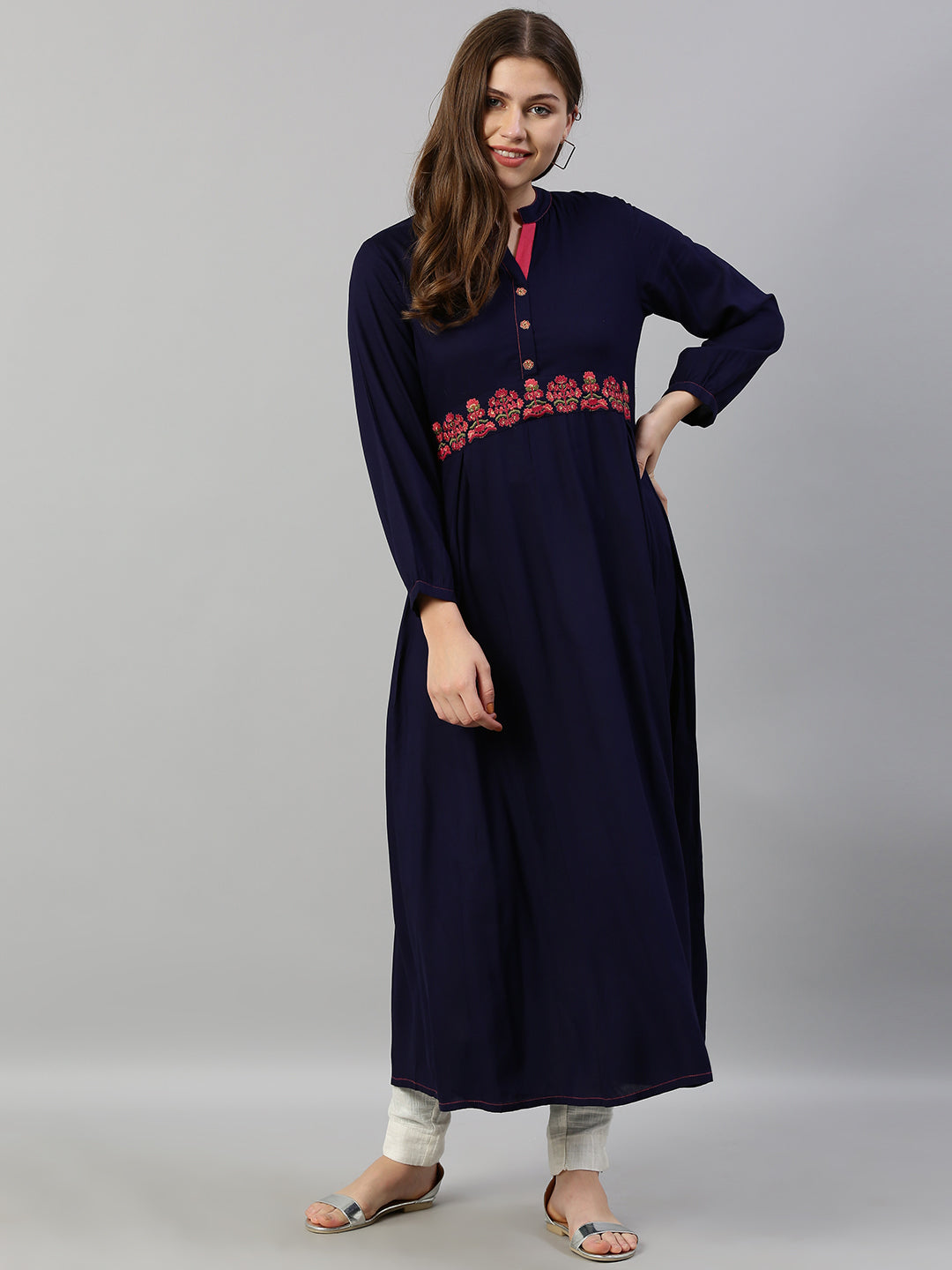 Neeru's Blue Embroidered A Line Kurta