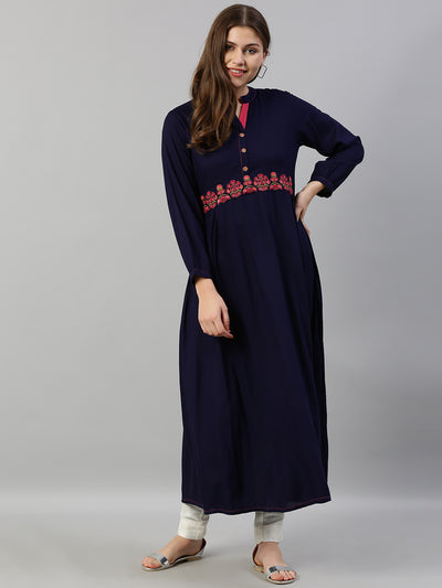 Neeru's Blue Embroidered A Line Kurta