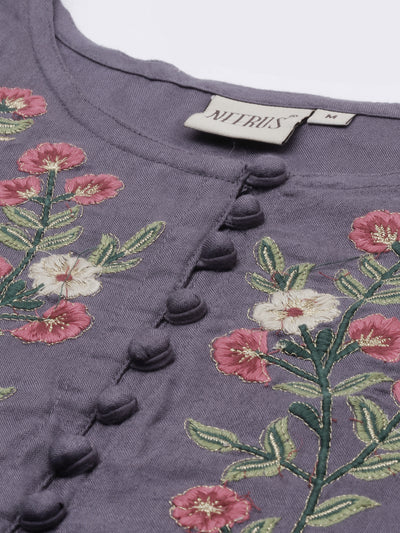 Neeru's Violet Embroidered A Line Kurta