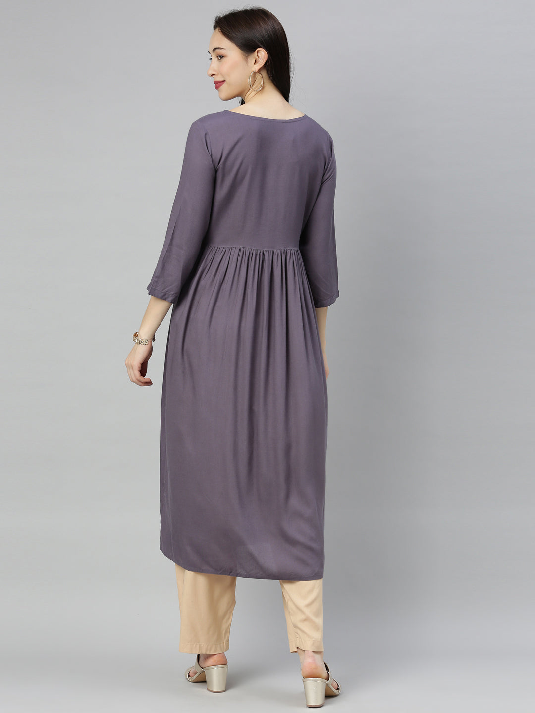 Neerus Purple embroidered A-line kurti - detail view 3